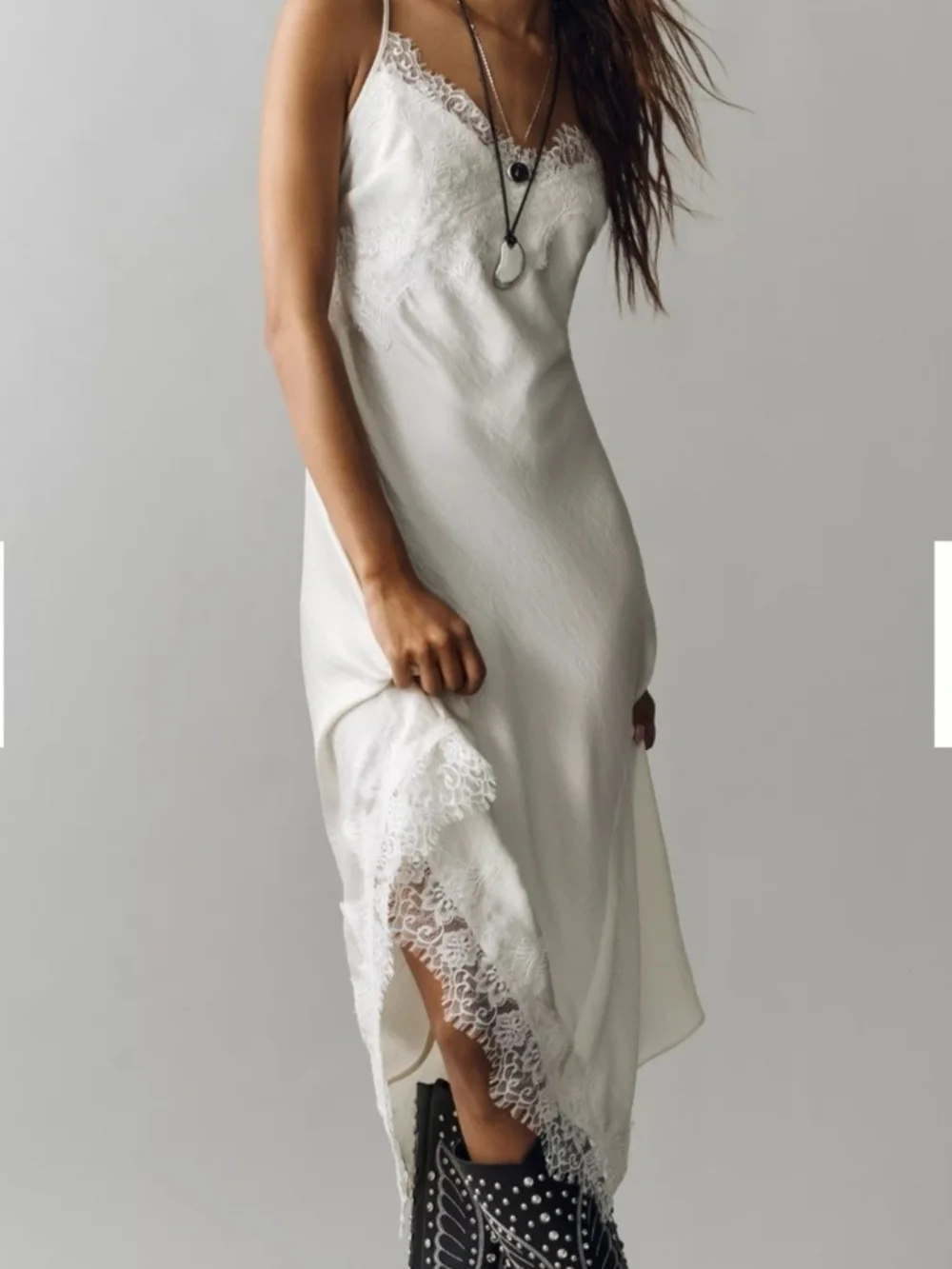 Anthropologie Ivory Lace-Trim Slip Dress